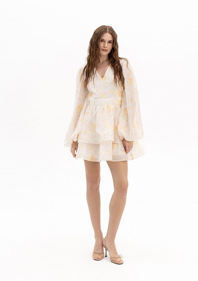 Сукня міні з органзи рожева в квіти СМО/01 № 1