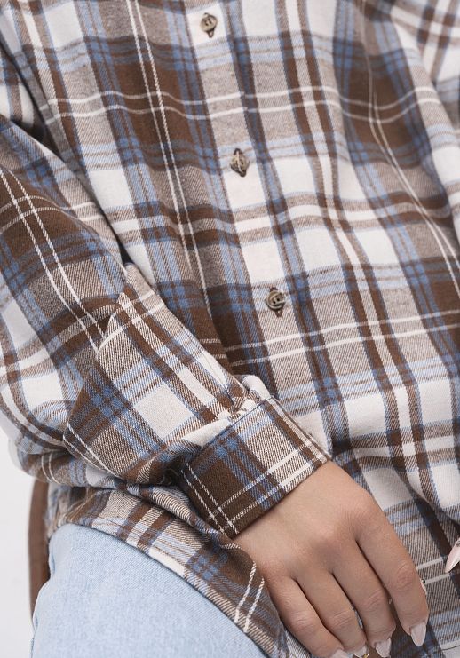 Сорочка oversize в клітинку коричнева/молочна - №2