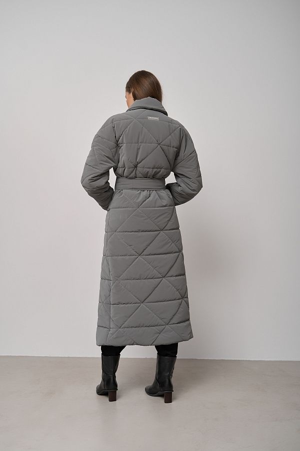 Куртка стьобана довга з поясом візерунок трикутник сіра МБПЩ001/16 #RU# Куртка стеганная длинная с поясом узор треугольник серый МБПЩ001/16 № 4