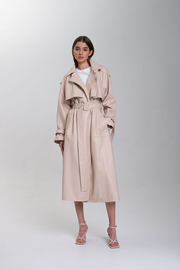 Тренч з екошкіри на замші рожево-бежевий С0321/11 #RU# Тренч из экокожи на замше розово-бежевый С0321/11 № 1