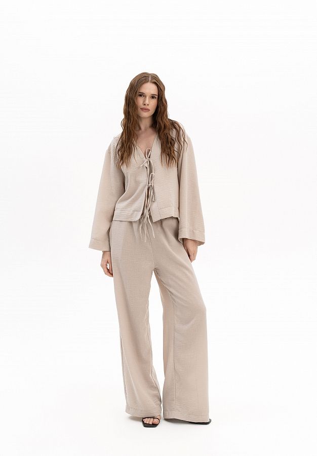 Костюм лляний на зав'язках бежевий МБКТ/01 #RU# Костюм льняной на завязках бежевый МБКТ/01 № 3