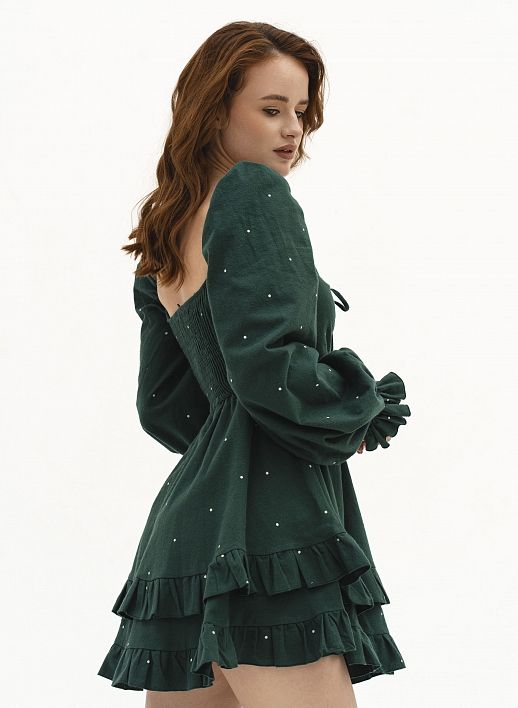 Сукня з подвійною спідницею зелена в горошок - №2