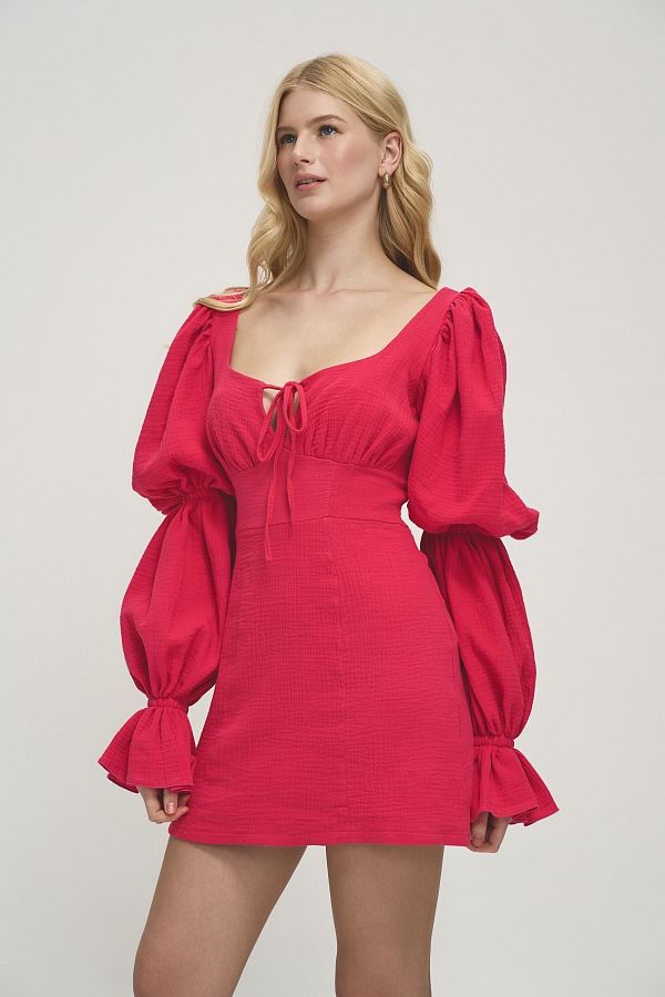 Сукня муслінова з пишними рукавами рожева D0123/3 № 1