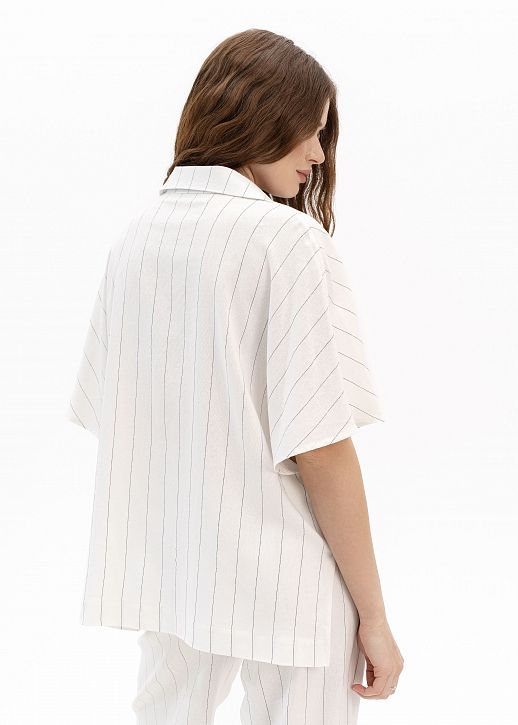 Сорочка лляна з коротким рукавом молочна - №2