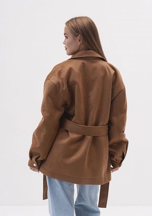 Куртка замшева з поясом (на замку) руда - №2
