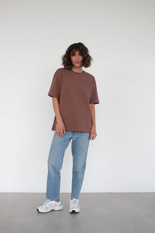 Базова футболка подовжена коричнева TR30149/1 #RU# Базовая футболка удлиненная коричневая TR30149/1 № 1