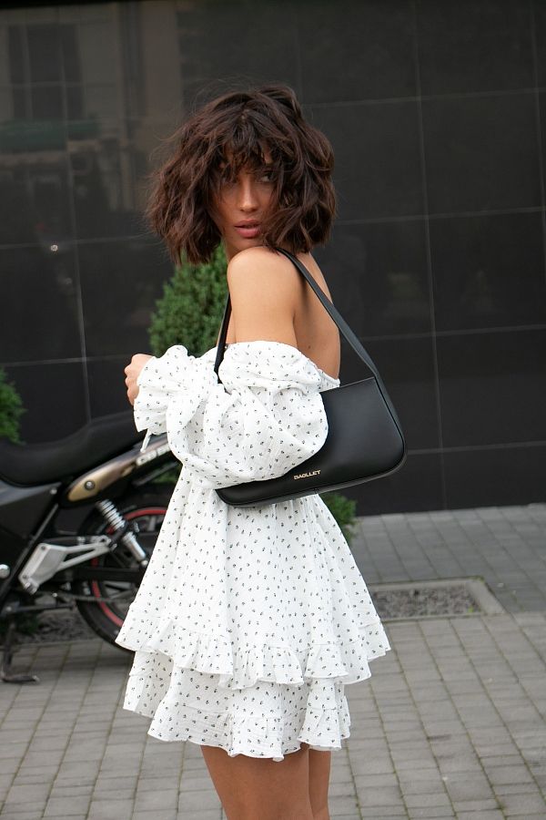 Сукня міні муслінова з рюшами молочний в блакитну квітку D00923/5 № 4