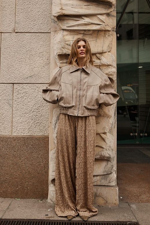 Куртка oversize шкіряна бежевий