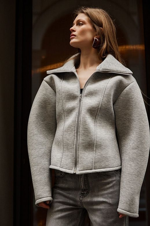 Бомбер з силуетними рукавами сірий