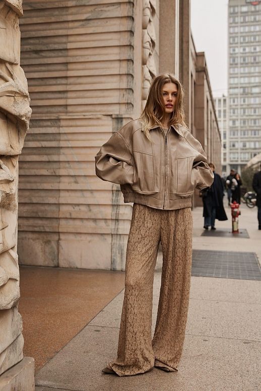 Куртка oversize шкіряна бежевий